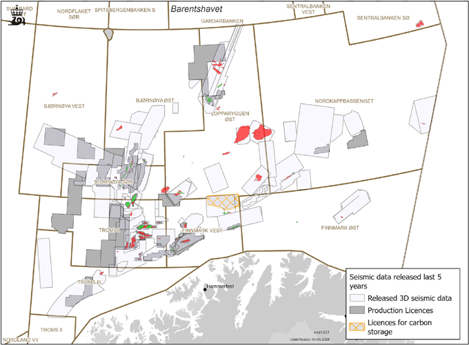 Figure 1: Overview of released 3D data in the Barents Sea over the last 5 years.