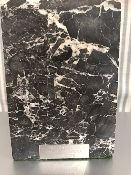 Presented to David Bamford in 1988